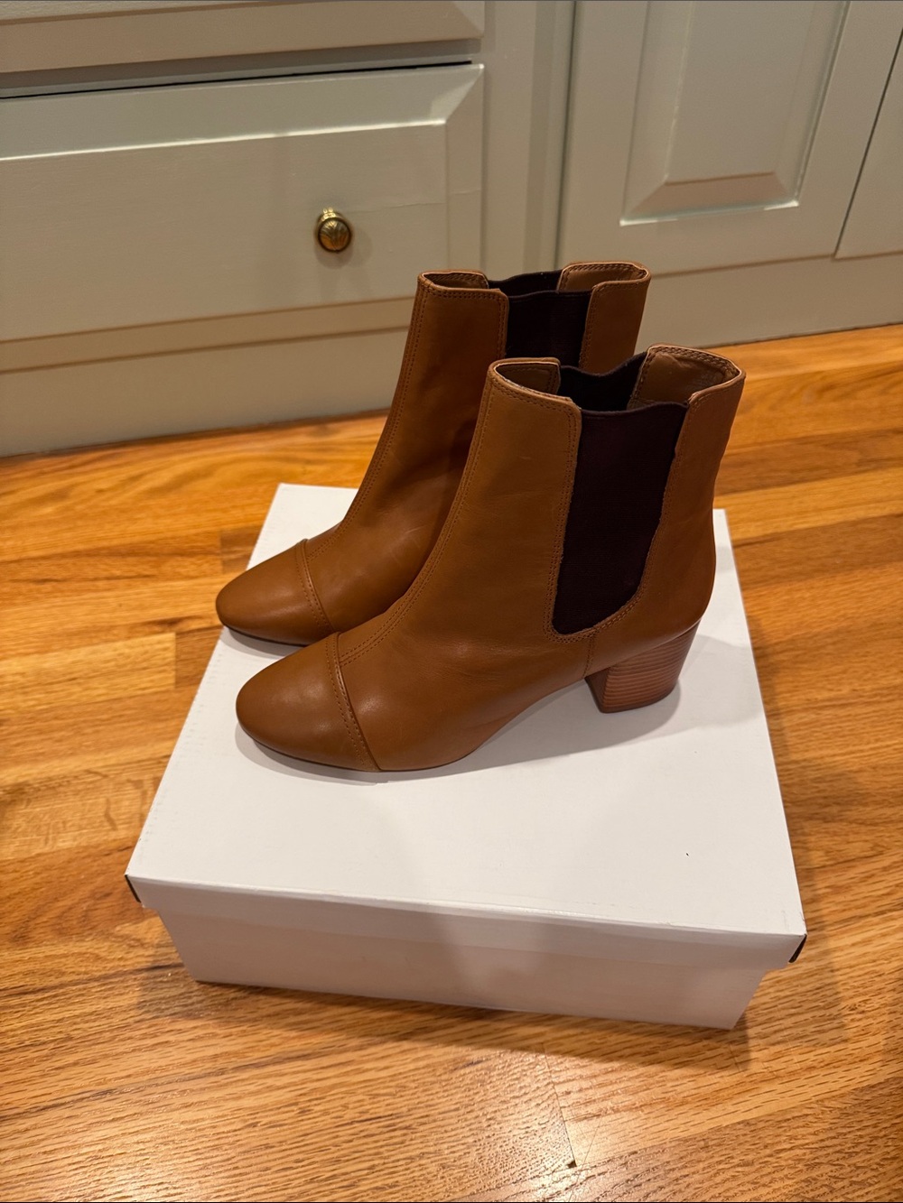 GAP Brown Leather Chelsea Block Heel Boots